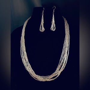 Women’s Bead Fashion Jewelry Multi Strand Necklace & Earrings Set - Handmade